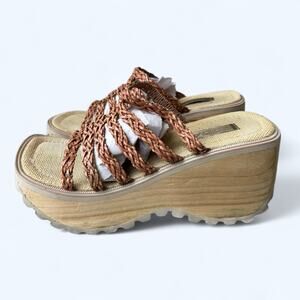 Vintage 90s Y2K SODA Braided Chunky Platform Wedge Sandals Womens Size 9 10 Boho